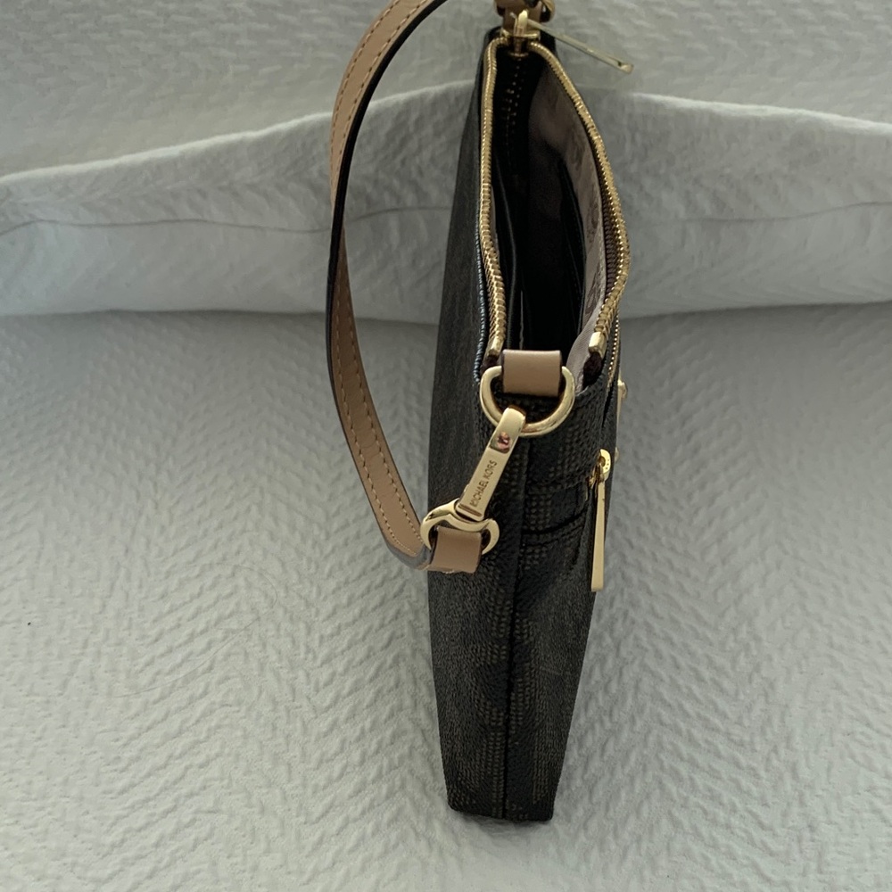 Michael Kors Dark Brown Wristlet with Gold Accents with signature MK - Picture 8 of 11
